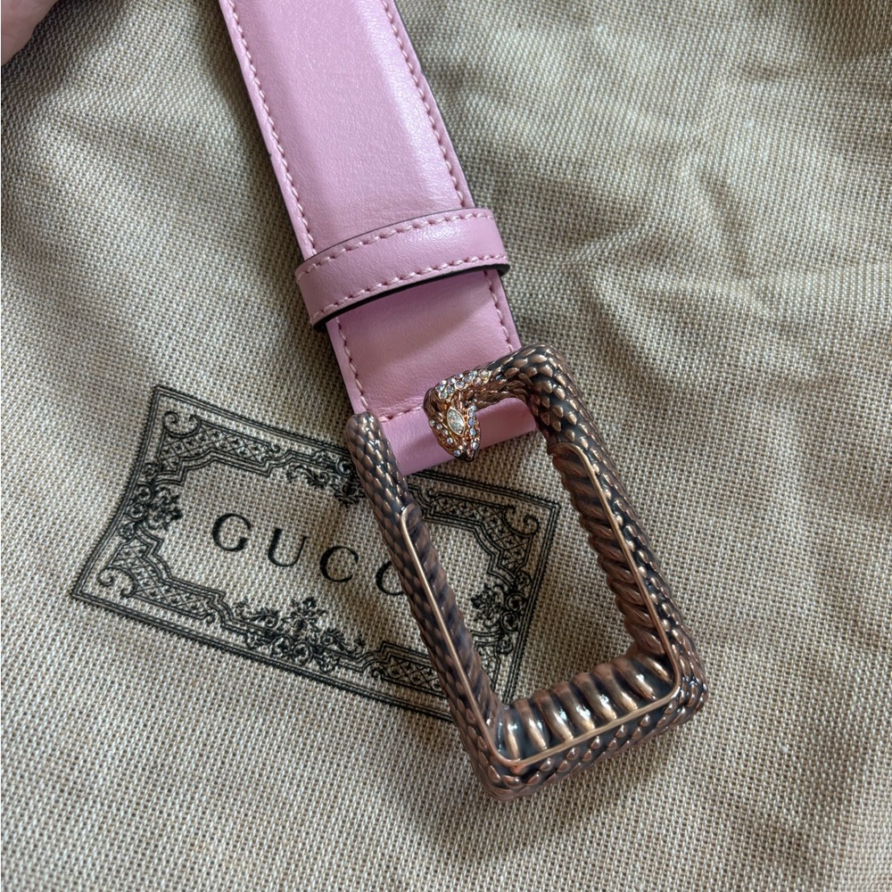 Gucci Gold Buckle Pink Leather Belt